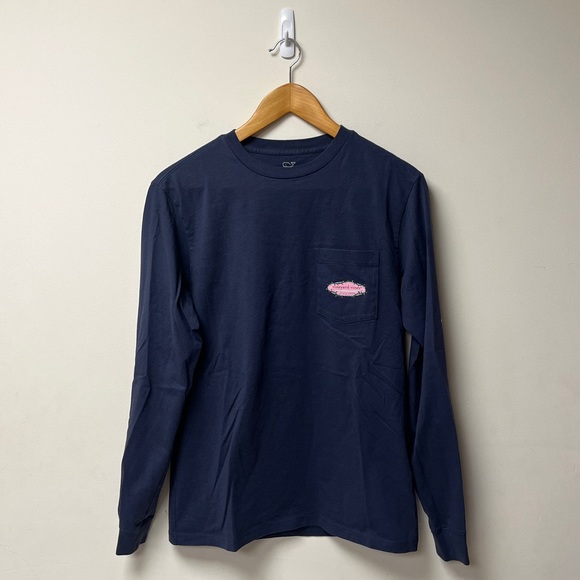 Vineyard Vines Shirt Mens XS Navy Christmas Lights Graphic Long Sleeve Pocket T - Picture 2 of 3
